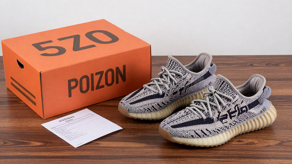 Разборка кроссовок Yeezy Boost 350 V2 на деревянном столе с упаковкой